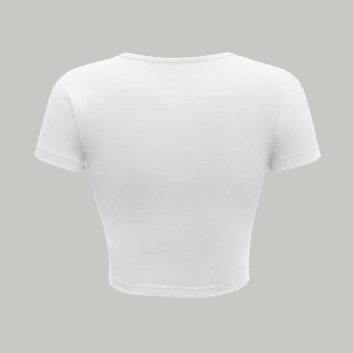 Dame cropped T-skjorte med kreativt trykk Skjora