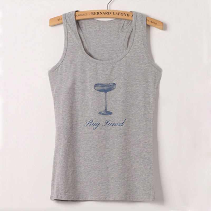 Dame ermeløs Camisole med frisk Cocktailmotiv Skjora