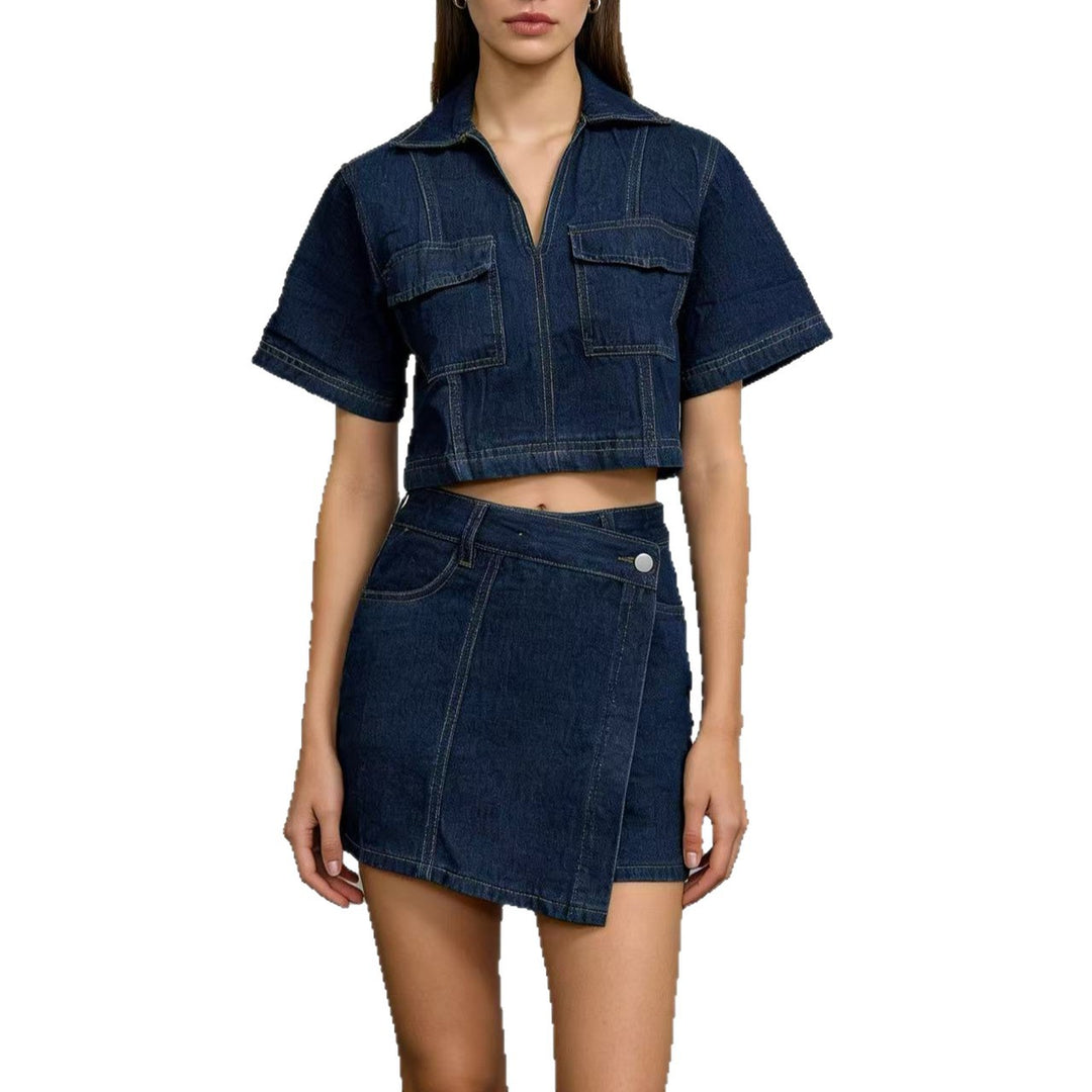 Dame moderne cropped skjorte med påsydd lommer og casual shorts Skjora