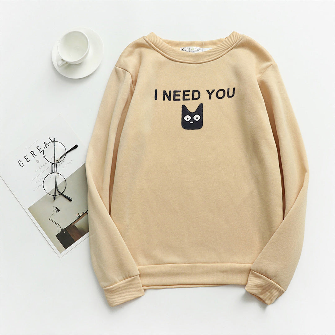 Dame sweatshirt med søtt kattemotiv Skjora