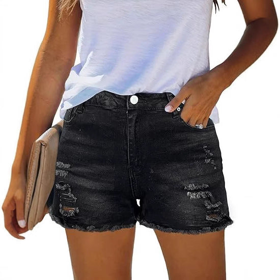 Dame Zdestroyed denimshorts med fransede kanter og avslappet snitt Skjora