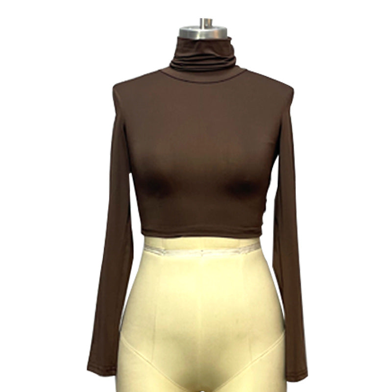 Dame Langermet Cropped Topp med Ståkrage og Figurtilpasset Snitt Skjora