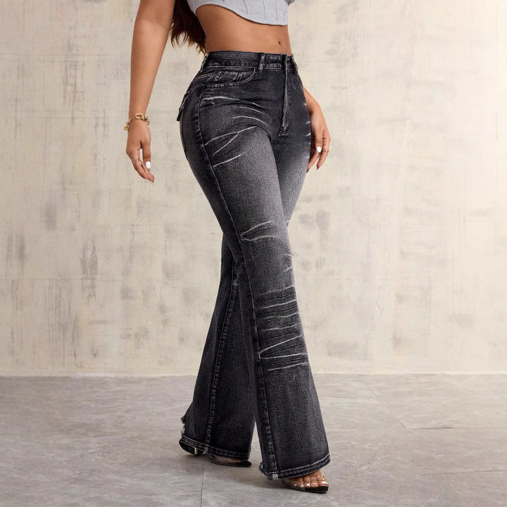 Dame Høy midje Bootcut Jeans med moderne Brukt-look Skjora