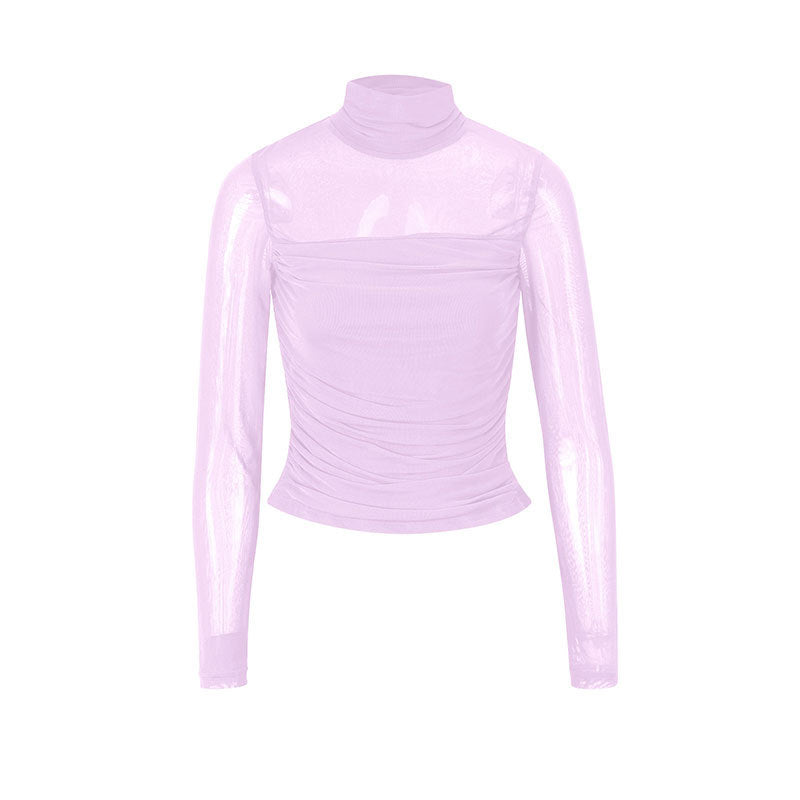 Dame Langermet T-skjorte med elegant samling og transparent design Skjora