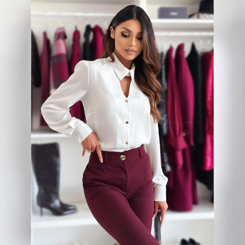 Kvinne elegant bluse med moderne halslinning Skjora