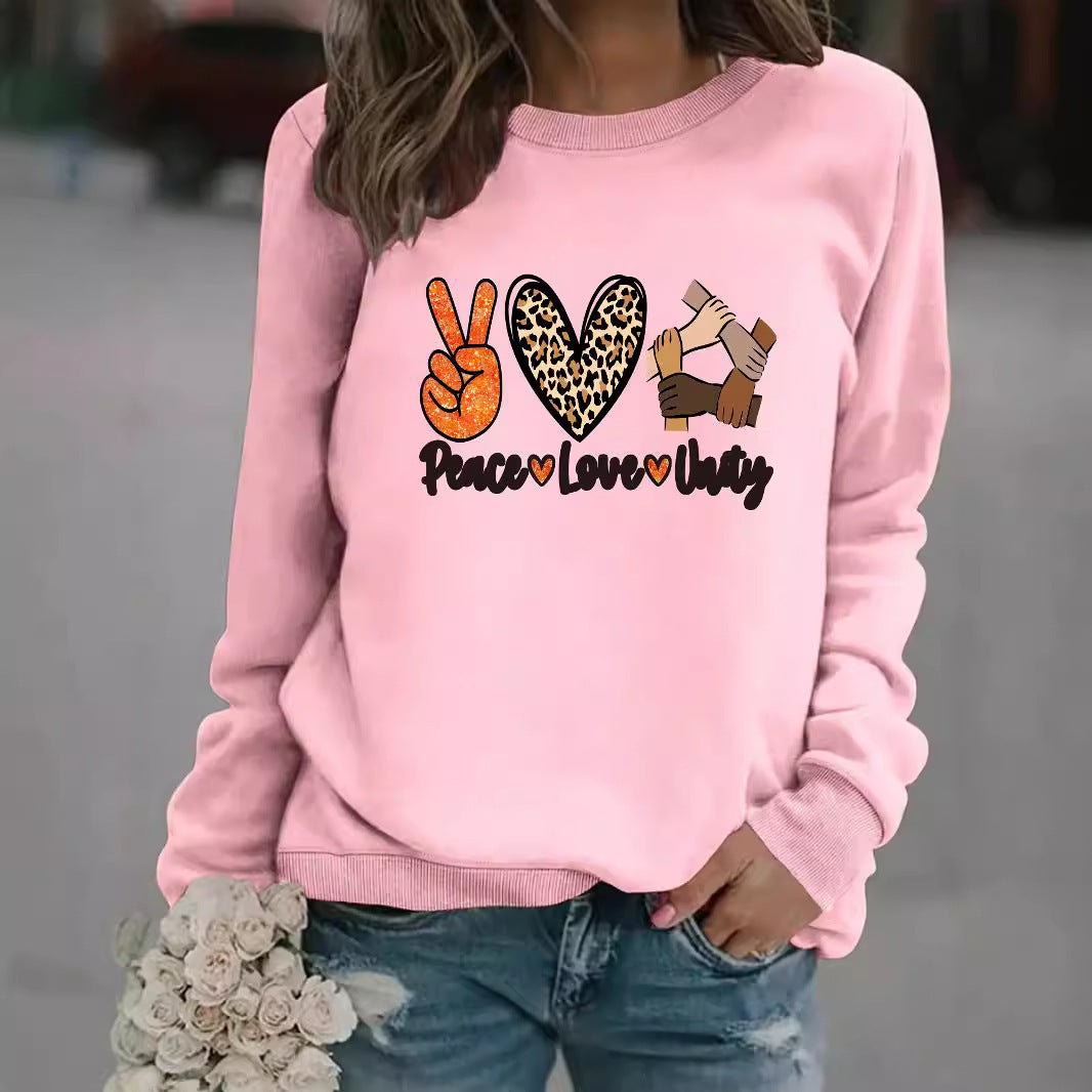 Kvinnegenser med kreativt Peace, Love & Unity-design Skjora