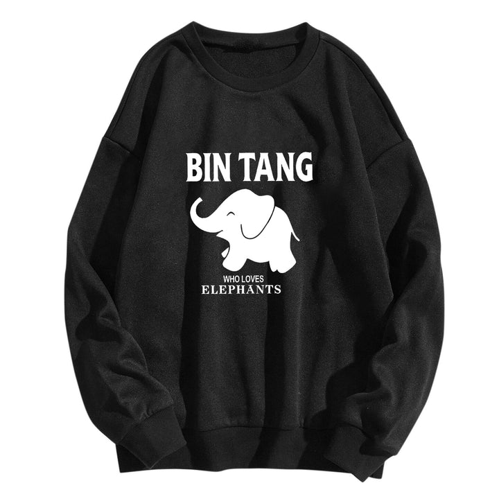 Dame sweatshirt med stort elefantmotiv og motiverende trykk Skjora