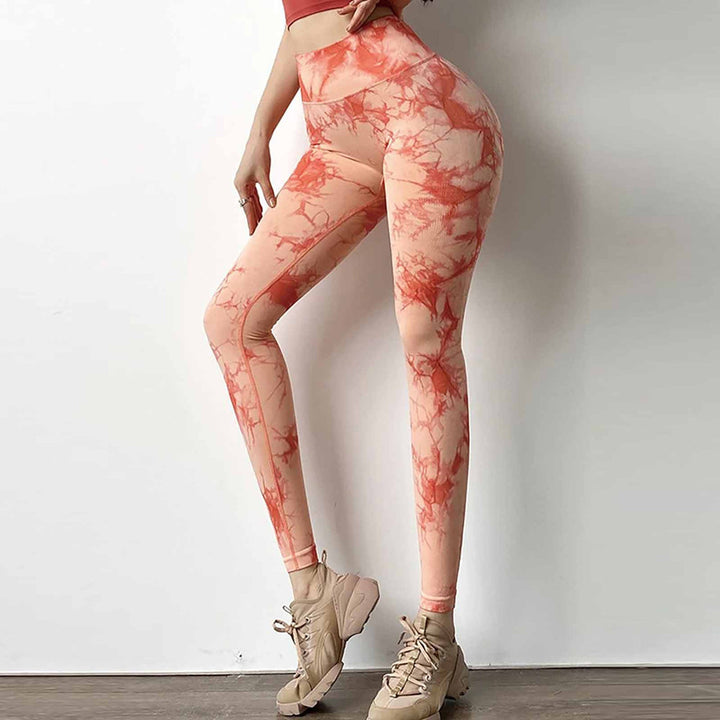 Kvinner Høy midje Leggings med trendy tie-dye mønster og figursydd snitt Skjora
