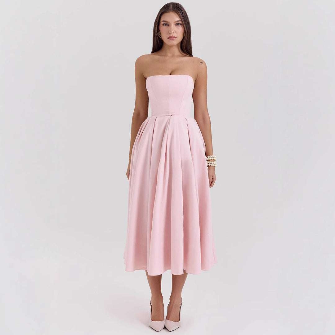Kvinnens midje-reduksjon midi kjole med off-shoulder design og elegant plissért struktur
