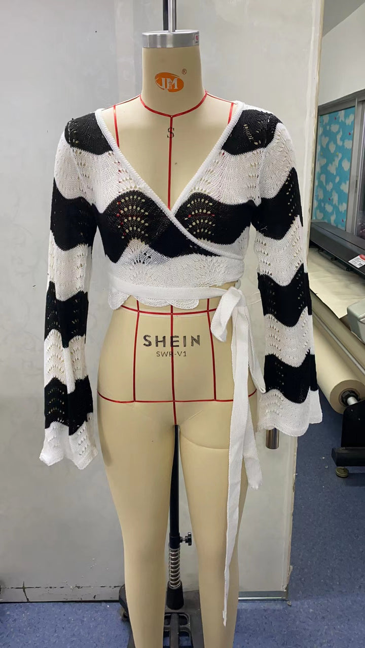 Damer heklet crop-top med bånd og avslappet snitt Skjora
