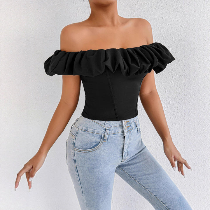 Damer Off-Shoulder Ruffle skjorte med innsvingt snitt Skjora