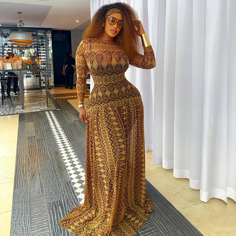Women's Floral Print Maxi Dress with Elegant Chiffon Skirt
