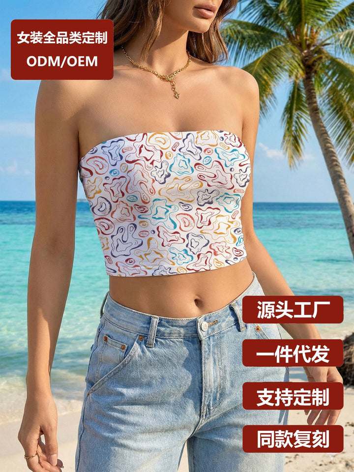 Dame Bandeau-top med moderne dyretrykk og elastisk passform Skjora