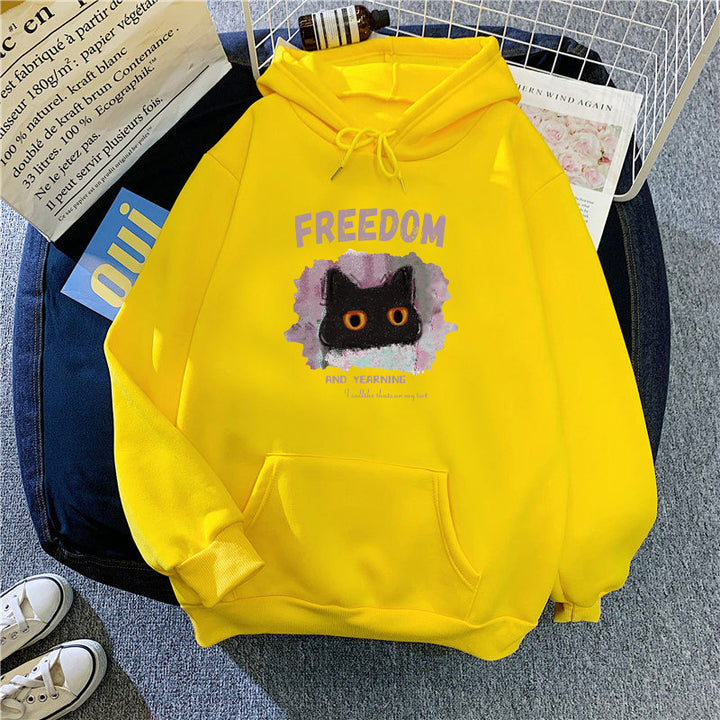Dame hettegenser med kreativ kattedesign Skjora