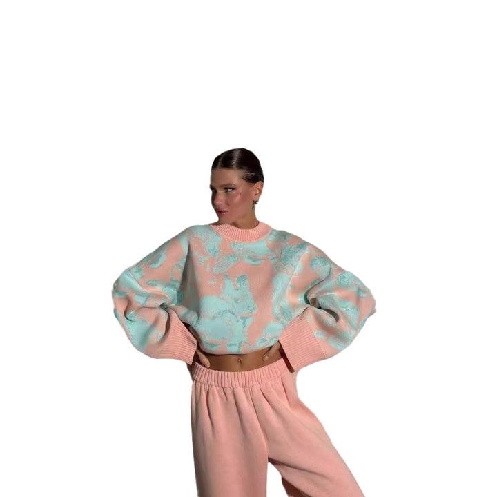 Damer Komfortabel Oversized Genser med Unikt Mønster Skjora