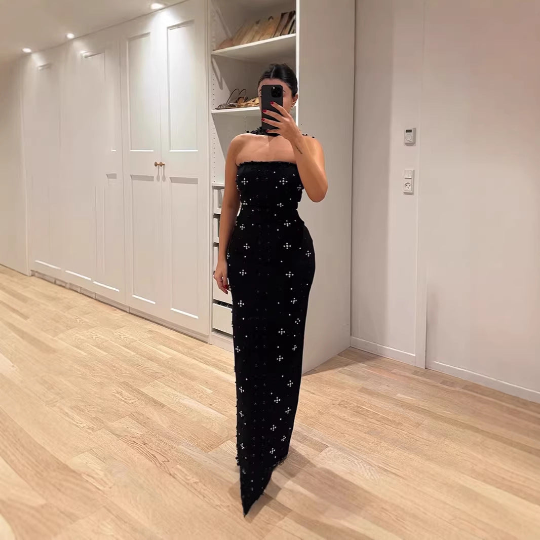 Dame Couture Maxikjole med glitrende paljetter og strapless design Skjora