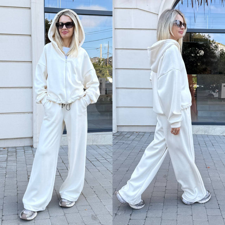 Dame Oversized Hoodie og Vide Bukser Sett Skjora