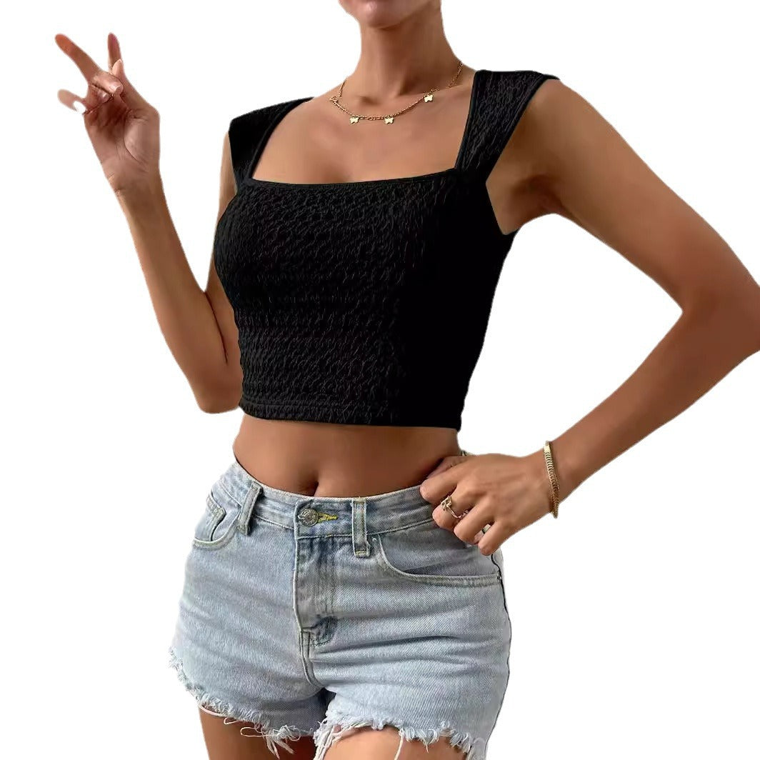 Dame moteriktig Crop-Top med firkantet utringning og strukturert stoff Skjora