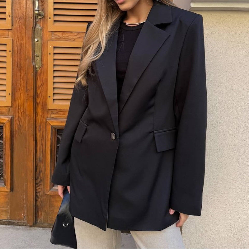 Dames trendy oversized blazerjakke med midjebelte Skjora