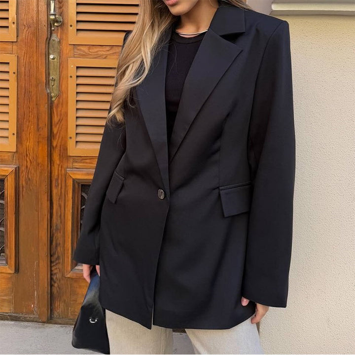 Dames trendy oversized blazerjakke med midjebelte Skjora