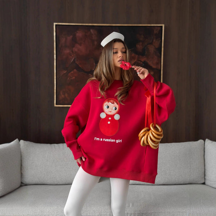 Dame Oversized Sweatshirt med Originalt Trykk og Komfortabel Passform Skjora