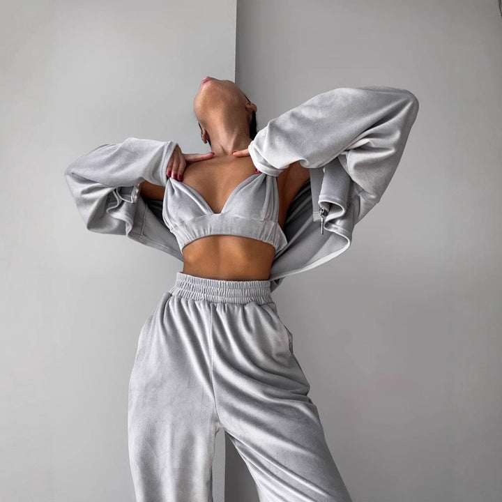 Kvinners fleece loungewear-sett med høy krage og løs passform Skjora