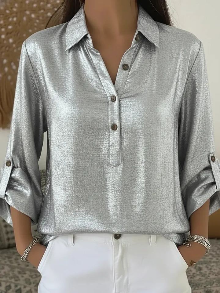 Elegant and glittering women's short-sleeved shirt Skjora