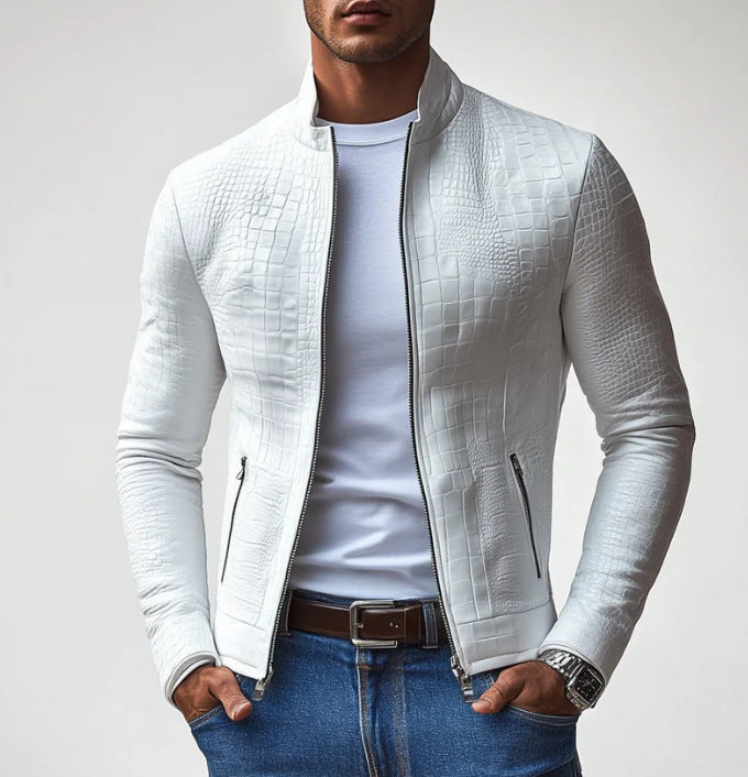 Herren stilige faux skinnjakke med strukturert design Skjora