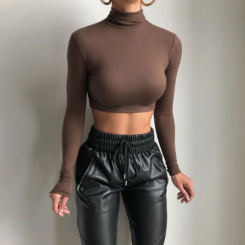 Damer Høyverdig langermet crop-top med ståkrage Skjora
