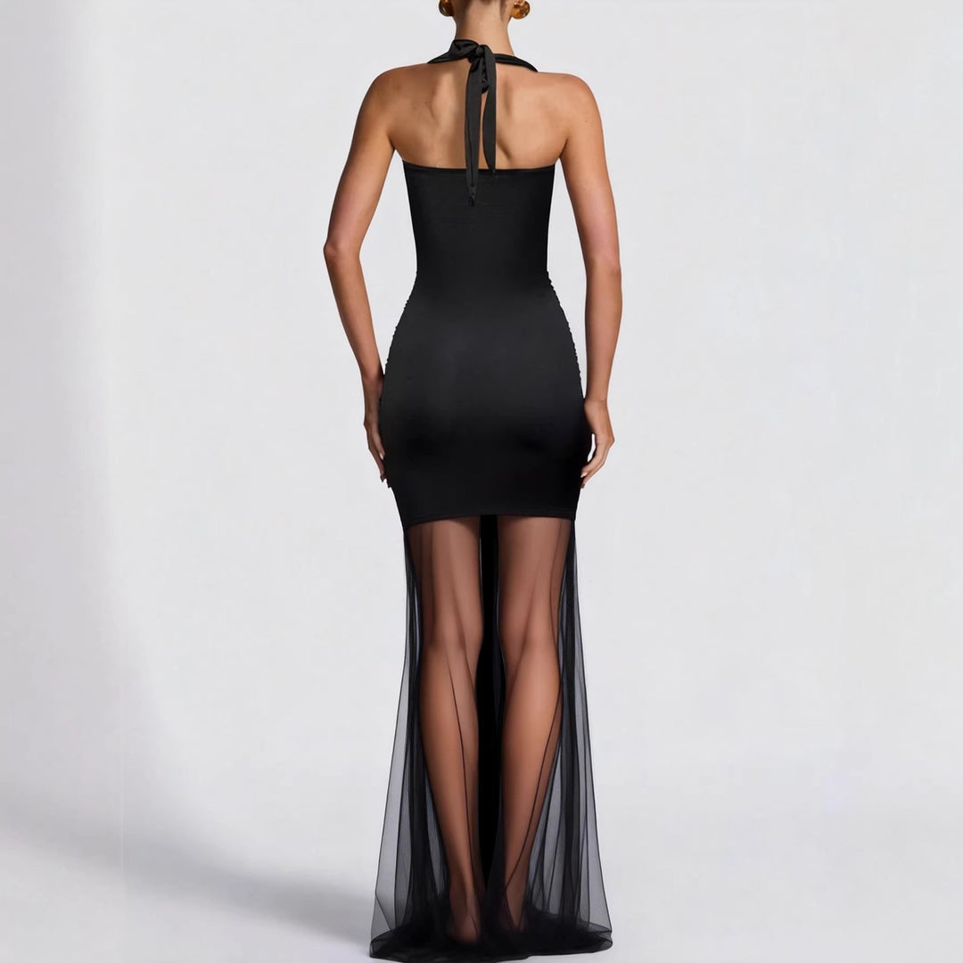 Dame elegant kjole i bodycon-stil med raffinert mesh-insert Skjora