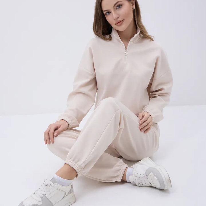 Dame's Fleece Treningsdress med Halv Glidelås og Elastiske Vringer Skjora