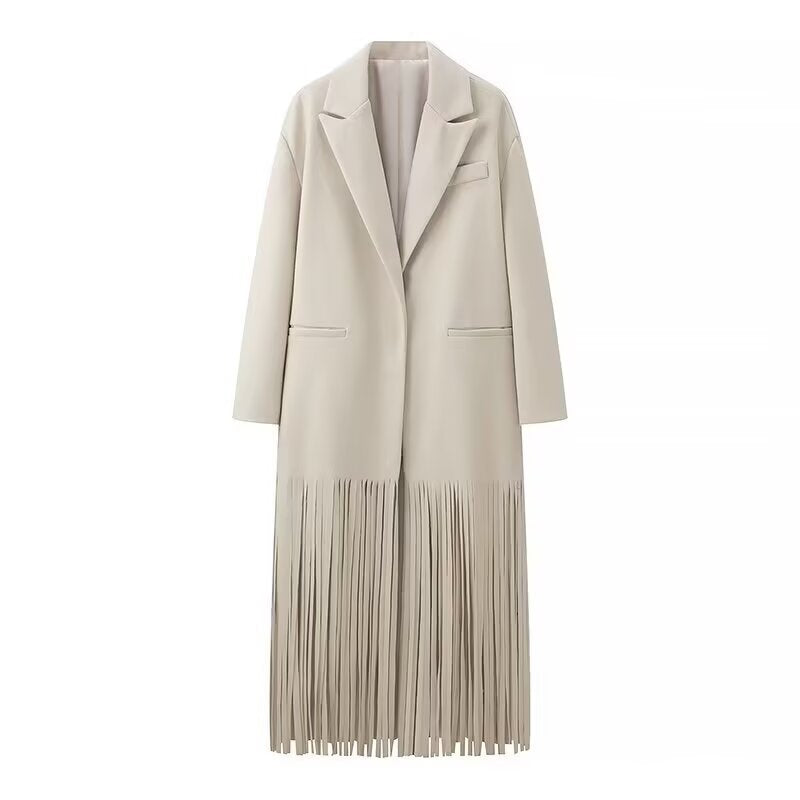 Dame Elegant Trench Coat med Frynse Detaljer og Skreddersydd Passform Skjora