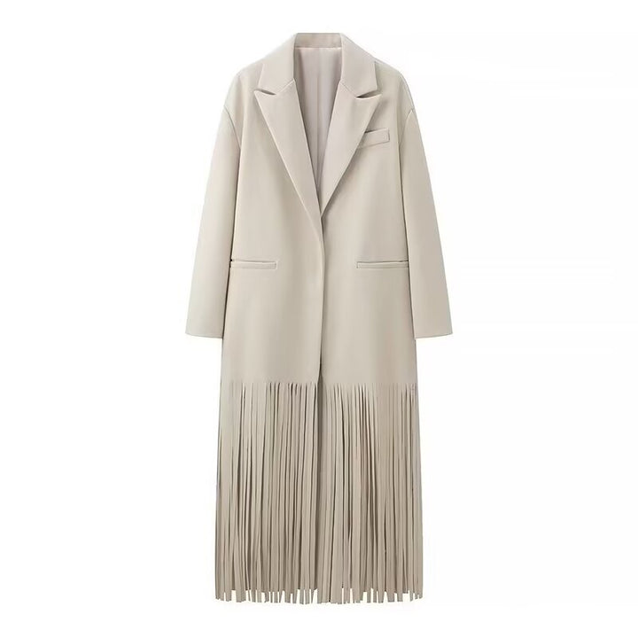 Dame Elegant Trench Coat med Frynse Detaljer og Skreddersydd Passform Skjora