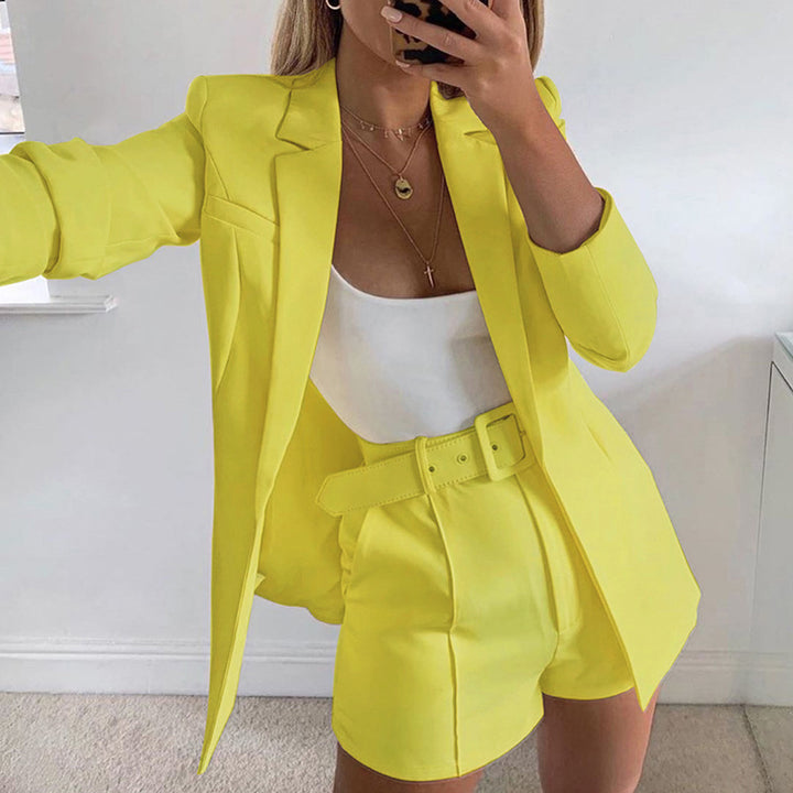 Dame Modisk Blazer-set med figursydd snitt og høy midje shorts Skjora