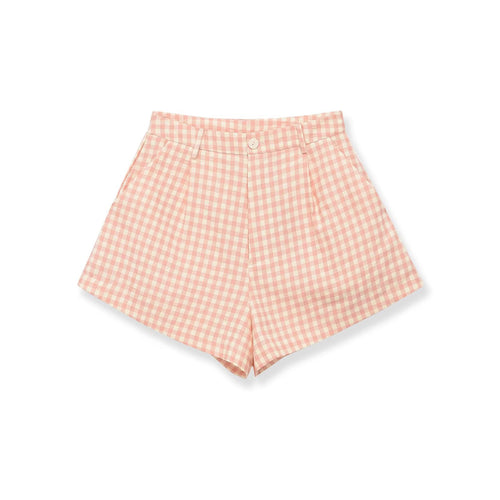 Dame rutete shorts med høy midje og stilig snitt Skjora