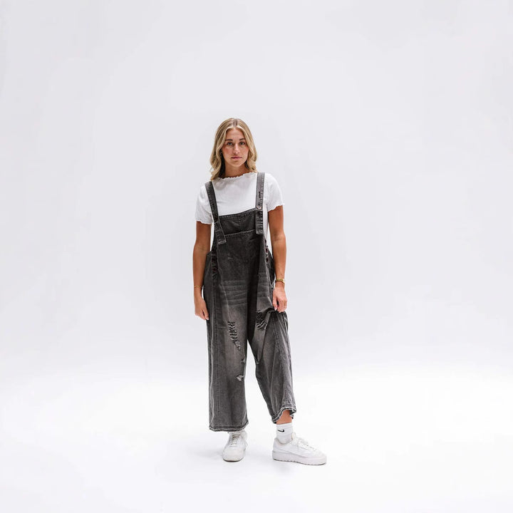 Dame casual denim overalls med trendy destroyed-detaljer Skjora