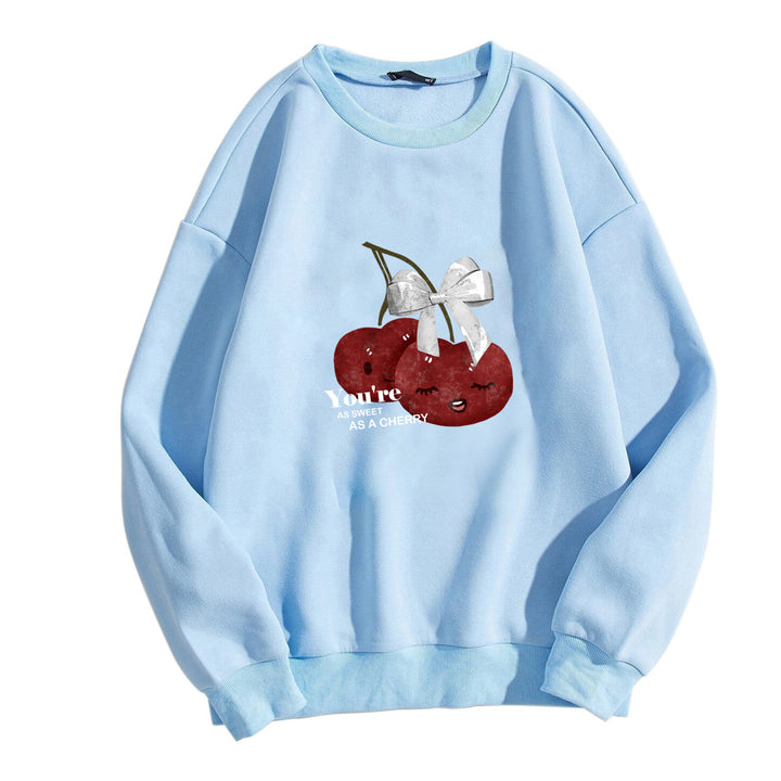 Kvinne komfortabel sweatshirt med fruktig kirsebærmotiv Skjora