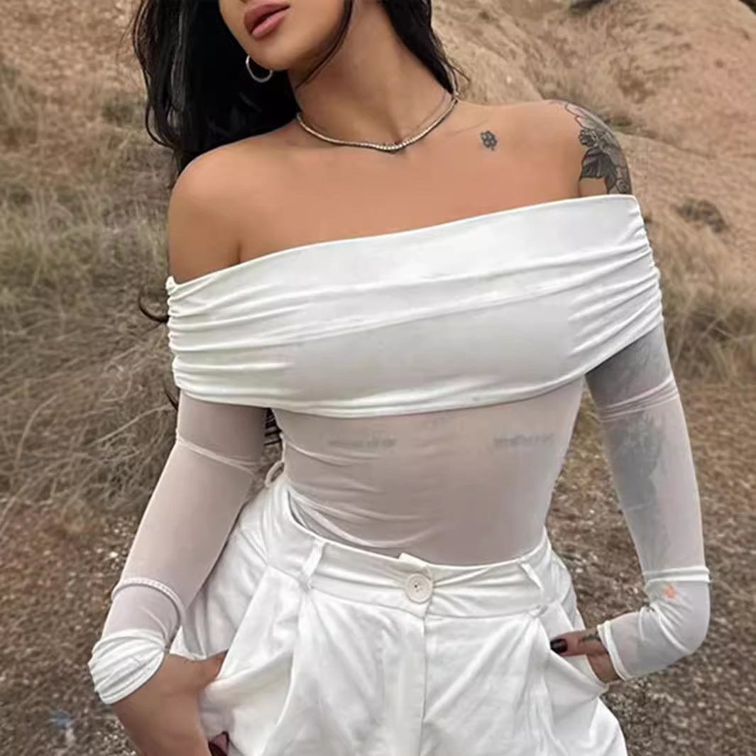 Damer Off-Shoulder Langermet kropp med transparente aksenter Skjora