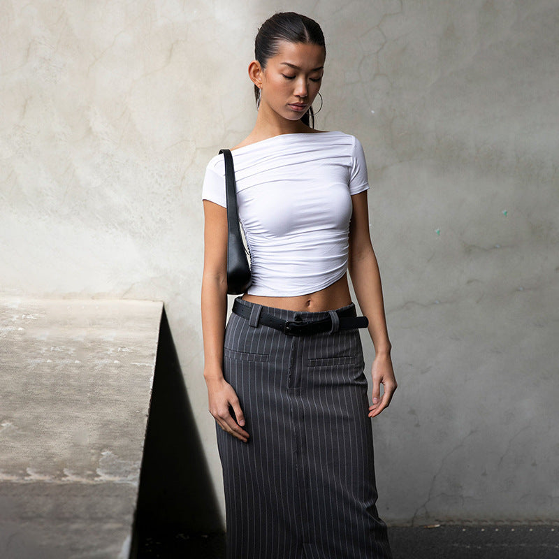 Damer figurnær overdel med off-shoulder design og rynking Skjora