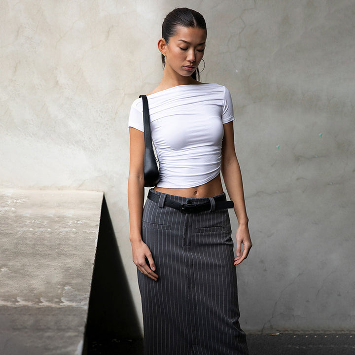 Damer figurnær overdel med off-shoulder design og rynking Skjora