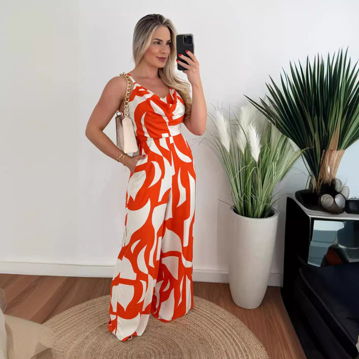 Dame jumpsuit med elegant vannfall halslinje og vid ben Skjora