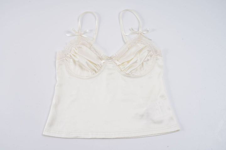 Dame Satin-Camisole med blonder og leken sløyfer Skjora