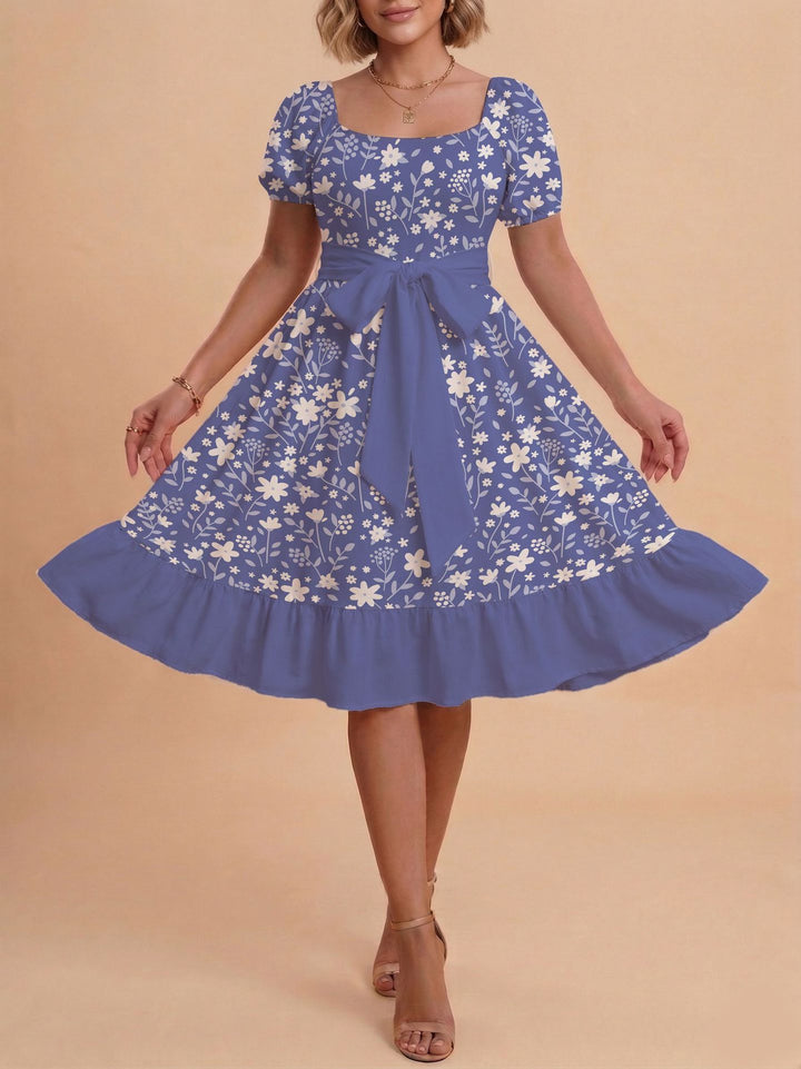 Damen Midikleid mit verspieltem Druck und tailliertem Schnitt Skjora