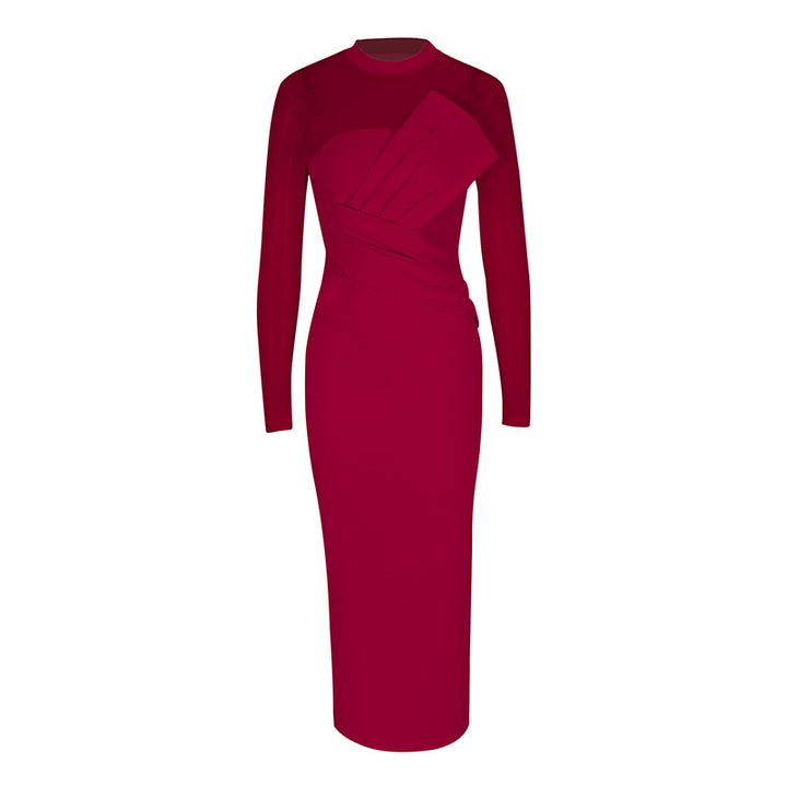Damer Elegant Langermet Midi-Kjole med raffinerte draperinger og kroppsbetont silhuett Skjora