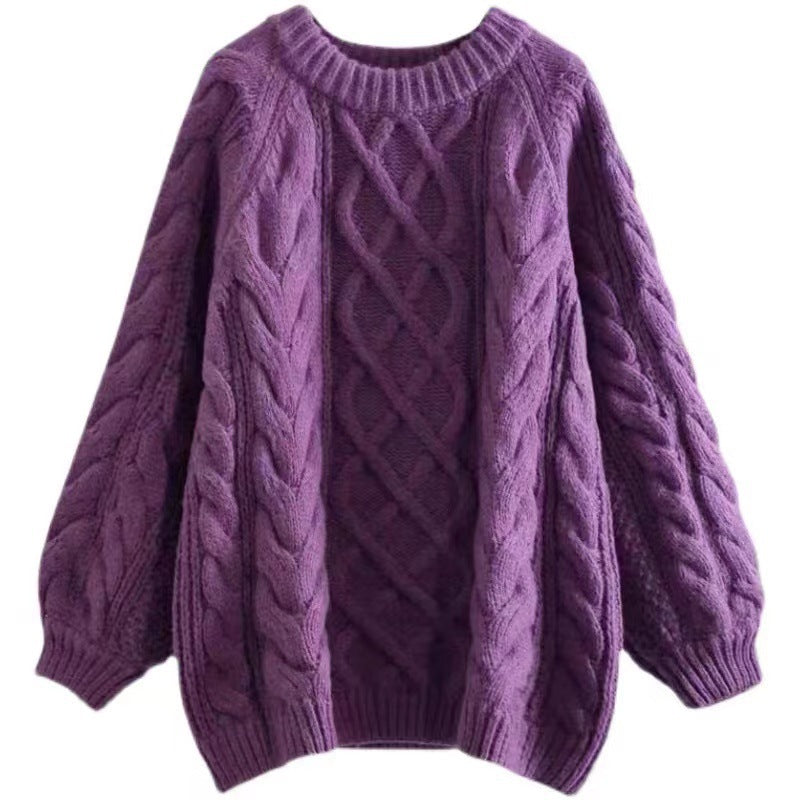 Damer Chunky Strikkegenser med Kabelmønster og Loose Fit Skjora