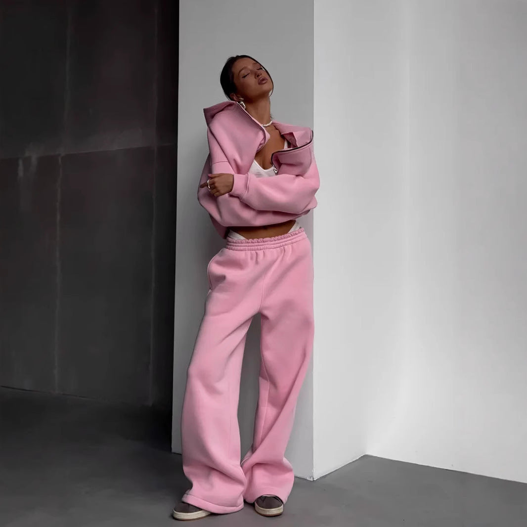 Kvinne's casual oversized jakke med full glidelås og brede bukser Skjora