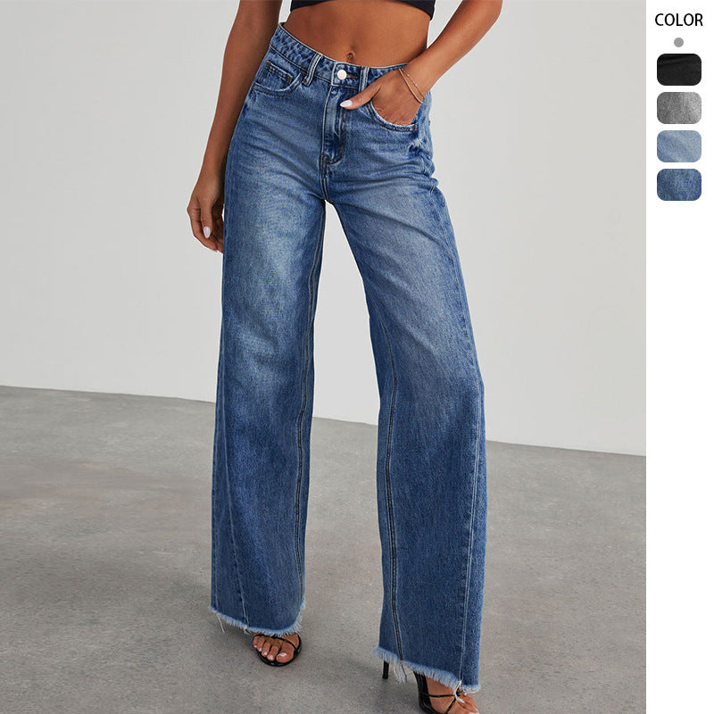 Damer Høyhåndet Mom Jeans i Klassisk Snitt med Frayed Hem Skjora