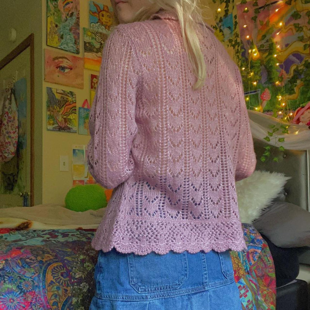 Damer heklede cardigan med volangdetaljer Skjora