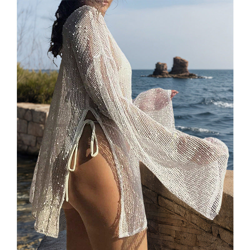 Damen transparente Strandbluse mit funkelndem Effekt Skjora