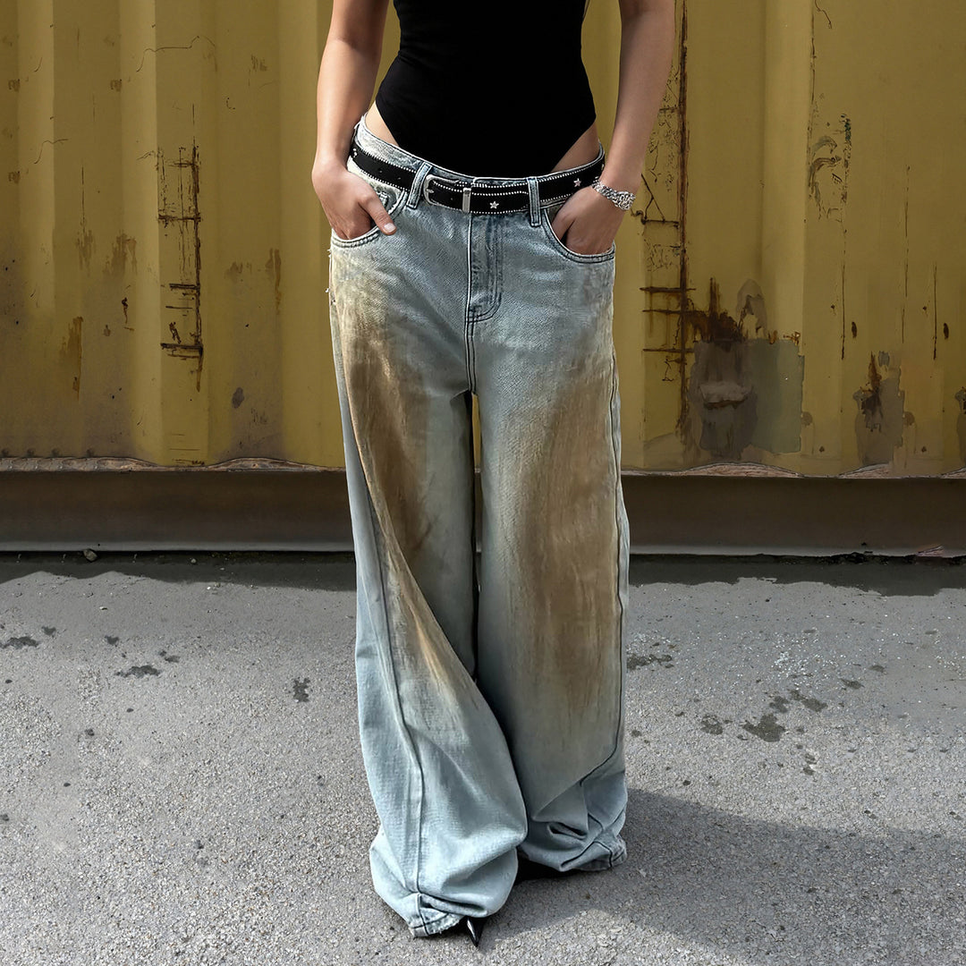 Dame brede jeans med unik vintage vask Skjora